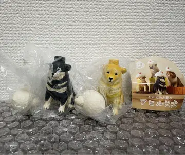 아카네의 나무 조각 오리와 개 시바견 (빨간 시바 블랙 시바) 세트