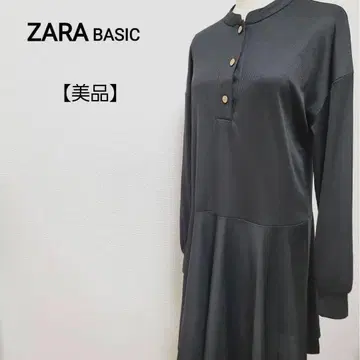 [새상품급] ZARA 버튼 긴팔 롱 무릎 기장 광택 원피스