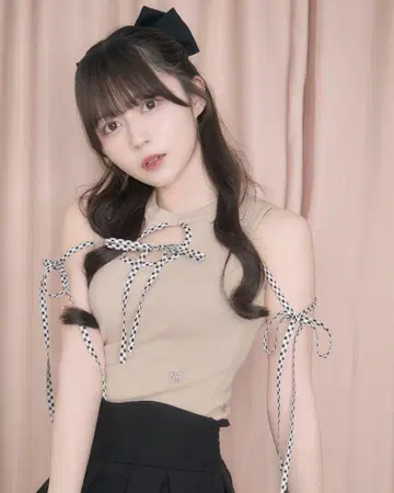 미셸 마카롱 깅엄 체크 리본 니트탑 [최저가]