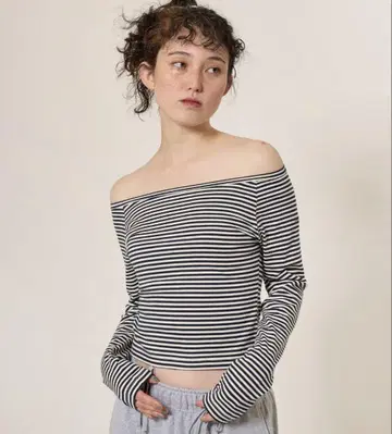 tina jojun 보트넥 보더 티셔츠 다크 네이비