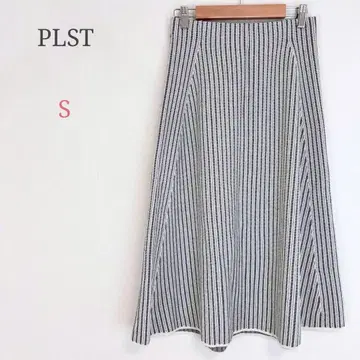 플라스테 [ S ] 롱 플레어 스커트 보더 무늬 허리밴딩 스트레치