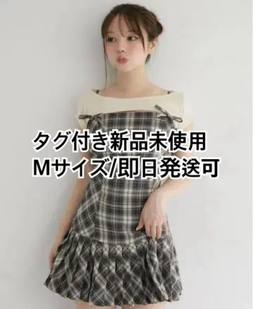 앤드메리 캐런 체크 미니 드레스 베이지