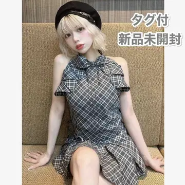 Darich 다리치 리본 체크 슬리브리스 블라우스 그레이 홀터넥