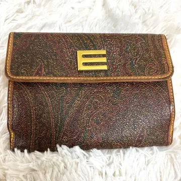 ETRO 에트로 3단 폴더형 지갑 카르 페이즐리 가죽 금장 장식 브라운