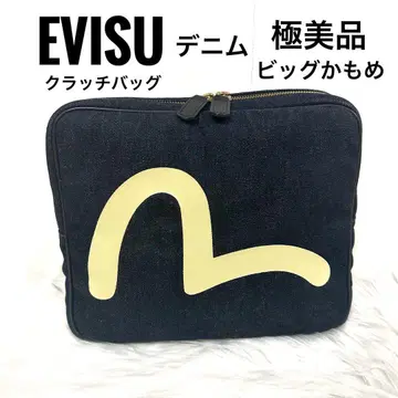 EVISU 에비수 데님 클러치백 세컨드 백 빅 카모메 화이트 카모메