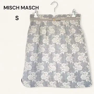 MISCH MASCH 미니 스커트 플로키 꽃무늬 체크 그레이 S