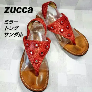 zucca 주카 거울 샌들 가죽 플립플랍 샌들 빨간색 개성적인