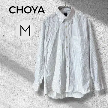 CHOYA 긴팔 버튼 다운 스트라이프 코튼 셔츠