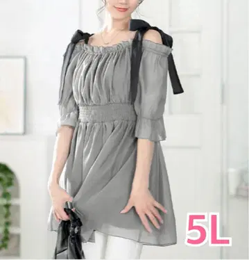 새상품 리본 오프숄더 페플럼 튜닉 빅 사이즈 5L
