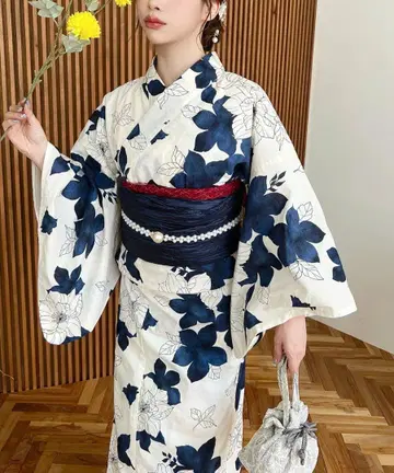 꽃무늬 유카타 네이비 오비