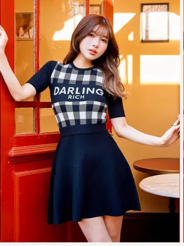 다리치 깅엄 체크 니트 미니 원피스