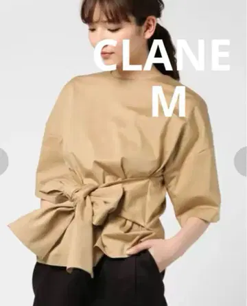 CLANE 클라네 와이드 리본 베이지 티셔츠 루즈한 사이즈