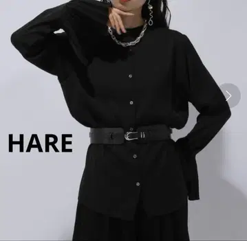 HARE 플리츠 슬리브 2WAY 밴드 카라 셔츠 블라우스 블랙
