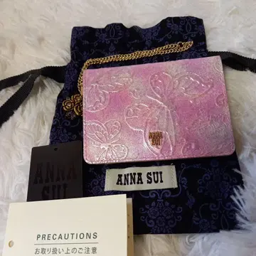 [미사용] ANNA SUI 카드 케이스 핑크 라메 반지갑형 패스 케이스
