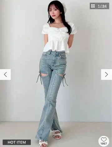 resexxy RESEXXY 컷 아웃 리본 데님 팬츠