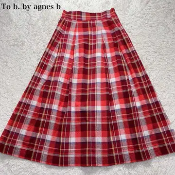 To b. by agnes b. 린넨 체크 롱 스커트 플레어