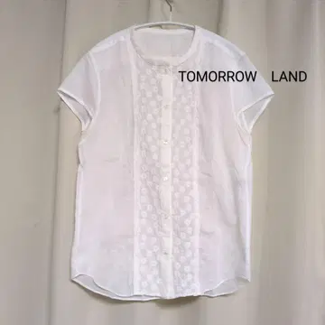 TOMORROW LAND 화이트 반팔 꽃무늬 자수 셔츠 38