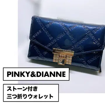 PINKY&DIANNE 스톤 장식 3단 폴더형 지갑 네이비 에나멜