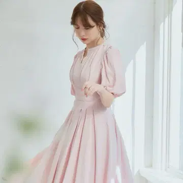 Fountain Lace Up Bow Dress / sakura pink