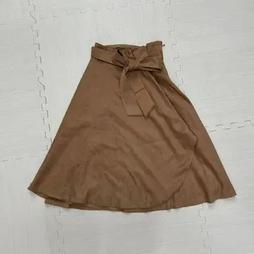 브라운 랩스커트 리본 캐주얼 데이트 성숙 큐트 플레어 구제 의류