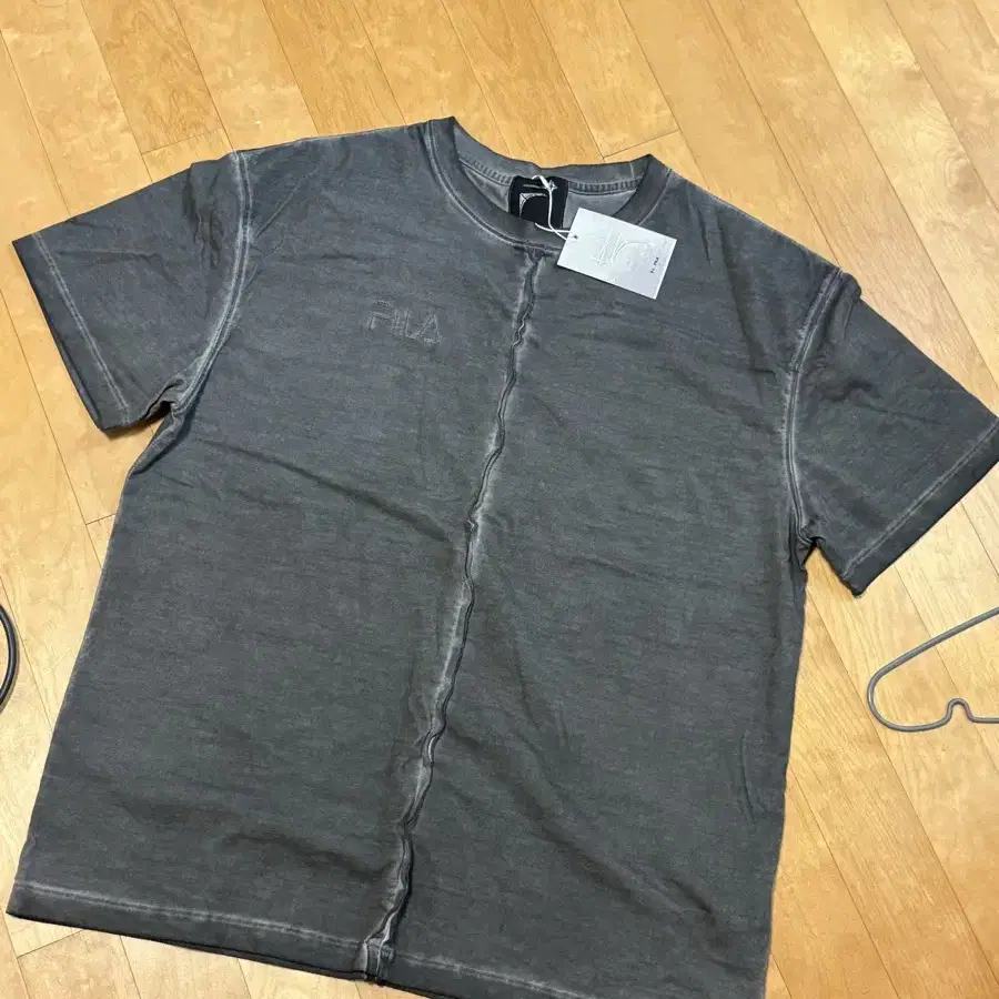 2] Thug Club x Fila Stitch Logo T-shirt Charcoal Gray New