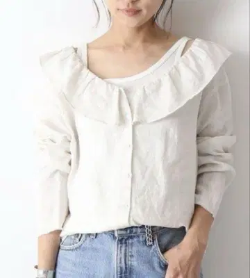 프레임워크 금자릉 씨 콜라보 린넨 프릴 블라우스 아이보리