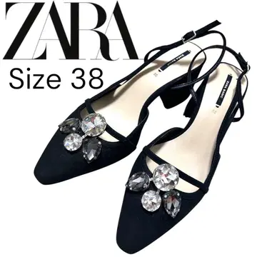 컨디션 최상 ZARA 비쥬 장식 블랙 뮬 38 빅 사이즈 24.0
