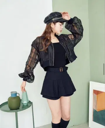 시어 체크 숏 블루종