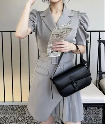 로얄 파티 퍼프 슬리브 자켓 플리츠 미니 원피스