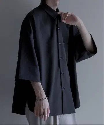 [ cussil ] TR 스트레치 루즈 실루엣 2way 오픈 카라 셔츠