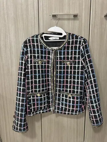 트위드 자켓 블랙 멀티
