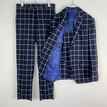 에트로 셋업 수트 ETRO 울 실크 체크 무늬 네이비 46