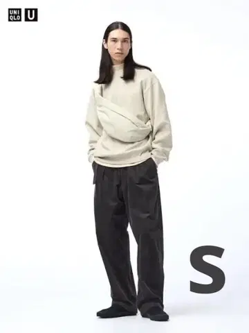 UNIQLO U 코듀로이 턱 와이드 팬츠 다크 그레이 S 사이즈