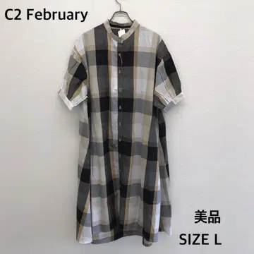 새상품급 C2 February 체크 무늬 반팔 셔츠 원피스 L