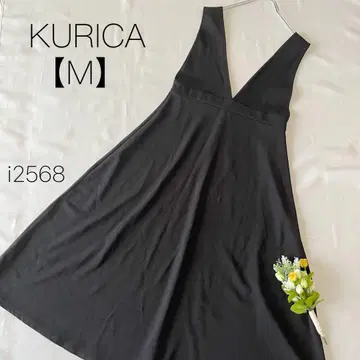 KURICA V넥 멜빵 롱 원피스 블랙 레이어드 [ L ]