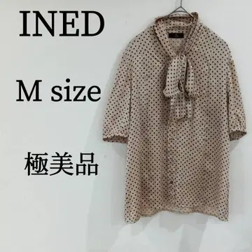 INED 이네드 블라우스 반팔 도트 보타이 목 리본 체형 커버 M