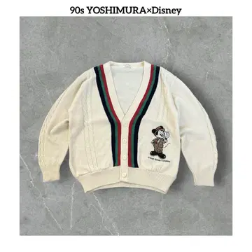 90년대 요시무라 Disney 미키마우스 자수 니트 가디건