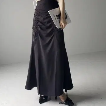 프론트 셔링 슬릿 롱 머메이드 스커트