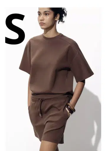 ZARA 자라 새상품 인터록 숏 슬리브 스웨트 셔츠 S