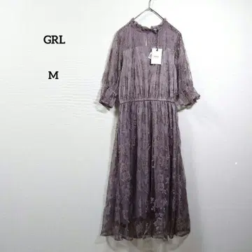 새상품 그레일 시어 원피스 꽃무늬 비침 자수 레이스 M 5부 소매