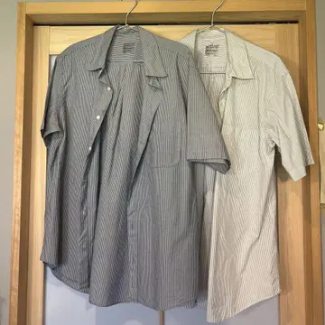 무인양품 MUJI 브로드 반팔 셔츠 L 스트라이프 2매 세트 코튼 100