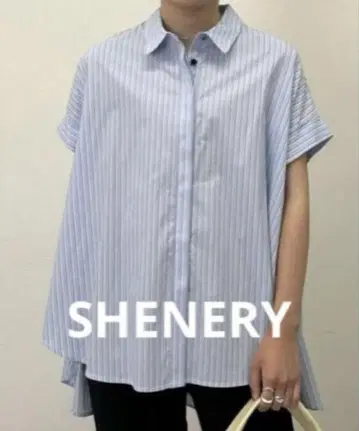 특별 세일 새상품 SHENERY 사이드 버튼 플레어 스트라이프 셔츠