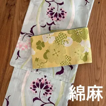 유카타 미사용 새상품 여성용 꽃무늬 린넨 면 아쿠아 블루