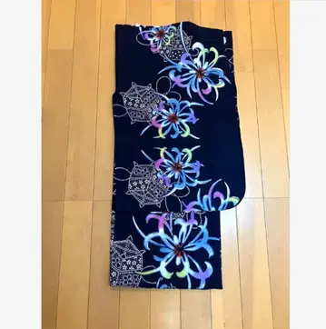 손바느질 유카타 피안꽃 다크 네이비 컬러 면