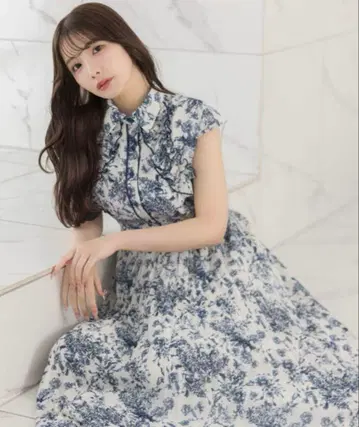 토코 클로젯 프릴 플라워 프린트 셔츠 플리츠 원피스