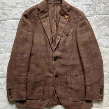 새상품급 LARDINI 부토니에르 린넨 테일러드 자켓 체크