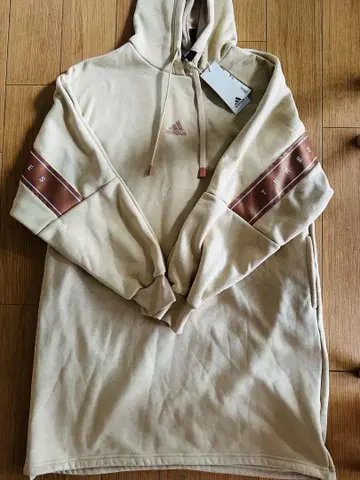 택 포함 미사용 새상품 adidas 베이지 후드 부착 후드티 S