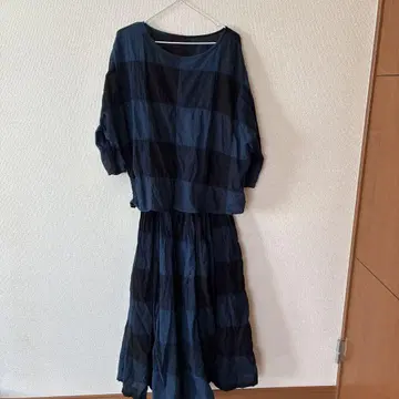 블랙 네이비 체크 셋업