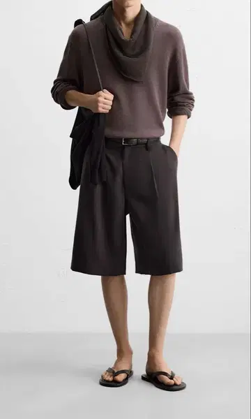 와이드 레그 버뮤다 팬츠 ZARA EU38 초콜릿