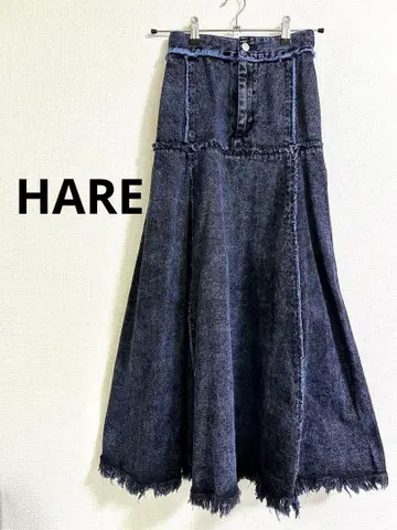HARE 데님 프린지 플레어 스커트